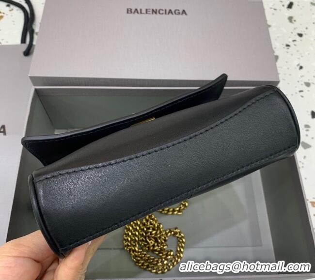 Original Cheap Balenciaga Rodeo Nano Bag With Chain in smooth calfskin 48082 black aged-gold hardware 2025