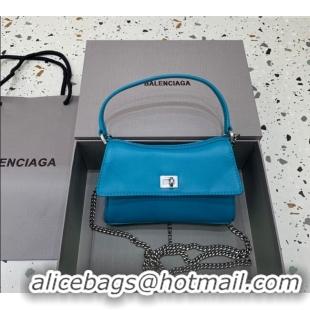 Classic Discount Balenciaga Rodeo Nano Bag With Chain in blue smooth calfskin 48082 aged-silver hardware 2025