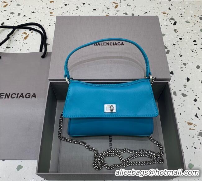 Classic Discount Balenciaga Rodeo Nano Bag With Chain in blue smooth calfskin 48082 aged-silver hardware 2025