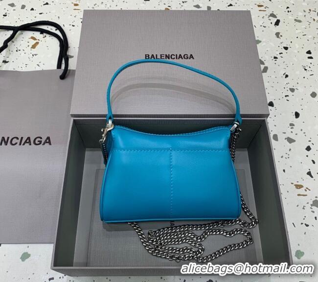 Classic Discount Balenciaga Rodeo Nano Bag With Chain in blue smooth calfskin 48082 aged-silver hardware 2025