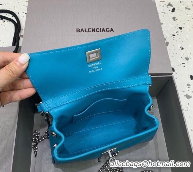 Classic Discount Balenciaga Rodeo Nano Bag With Chain in blue smooth calfskin 48082 aged-silver hardware 2025
