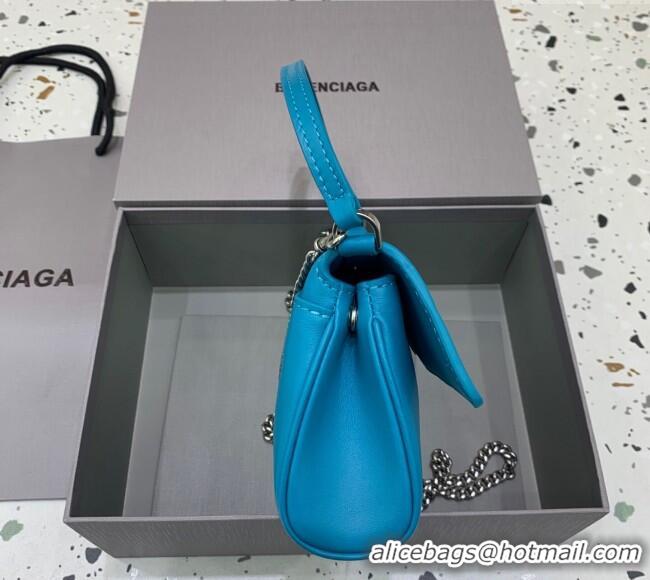 Classic Discount Balenciaga Rodeo Nano Bag With Chain in blue smooth calfskin 48082 aged-silver hardware 2025