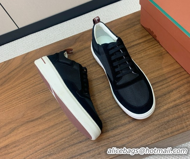 Purchase Loro Piana Newport Walk Sneakers in Suede and Mesh Black 0827001