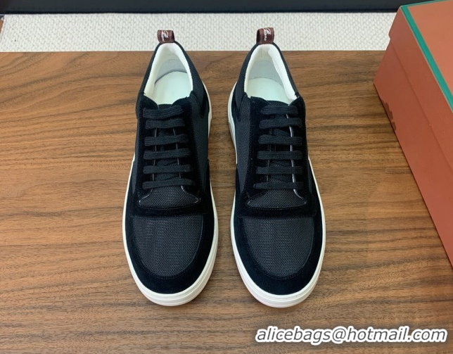 Purchase Loro Piana Newport Walk Sneakers in Suede and Mesh Black 0827001
