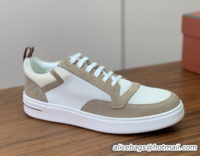 Good Quality Loro Piana Newport Walk Sneakers in Suede and Mesh White/Beige 0827002