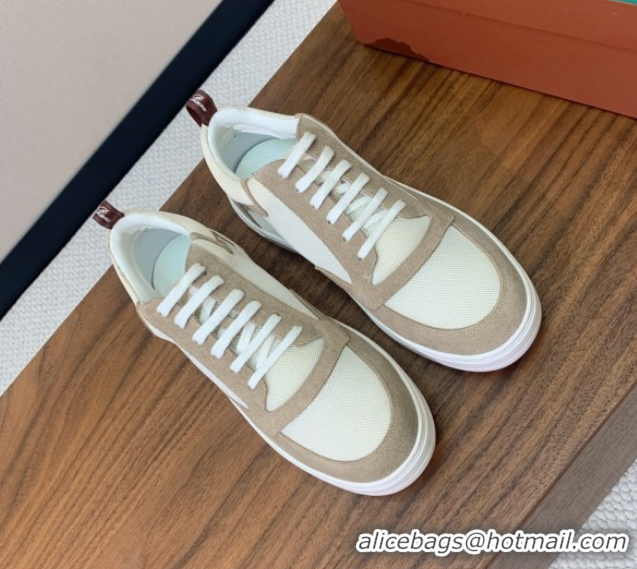 Good Quality Loro Piana Newport Walk Sneakers in Suede and Mesh White/Beige 0827002