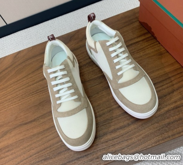 Good Quality Loro Piana Newport Walk Sneakers in Suede and Mesh White/Beige 0827002
