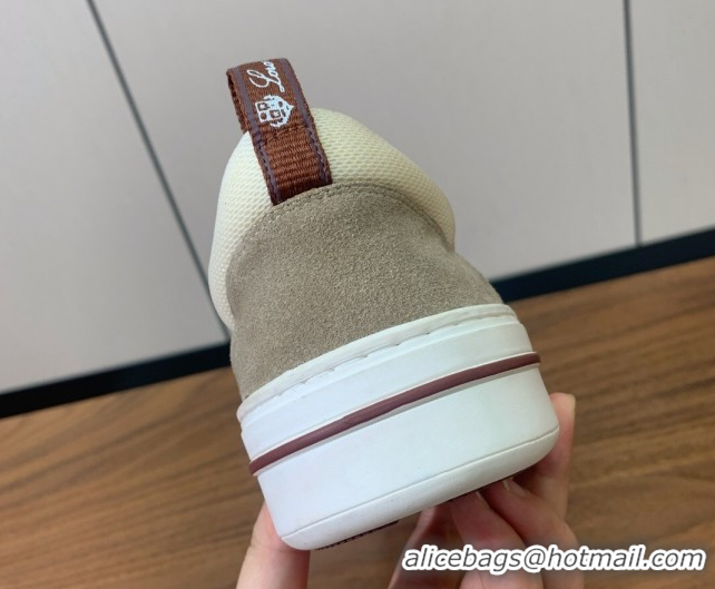 Good Quality Loro Piana Newport Walk Sneakers in Suede and Mesh White/Beige 0827002