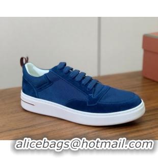 Stylish Loro Piana Newport Walk Sneakers in Suede and Mesh Blue 0827003