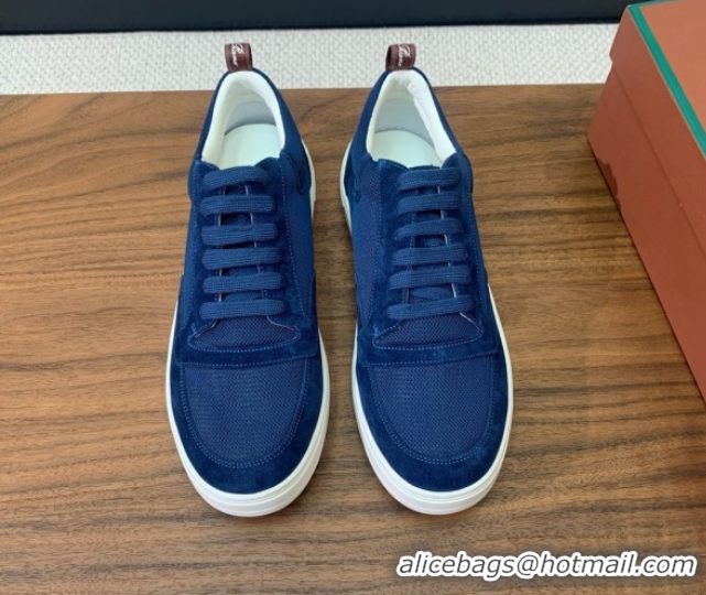 Stylish Loro Piana Newport Walk Sneakers in Suede and Mesh Blue 0827003