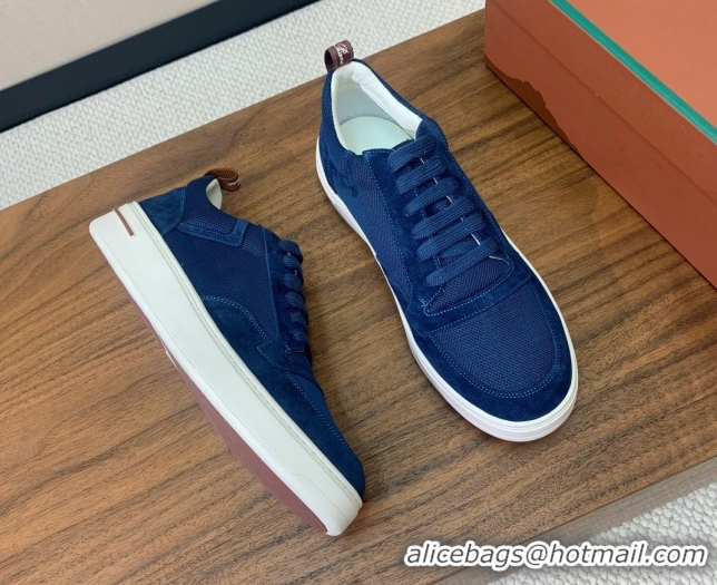 Stylish Loro Piana Newport Walk Sneakers in Suede and Mesh Blue 0827003