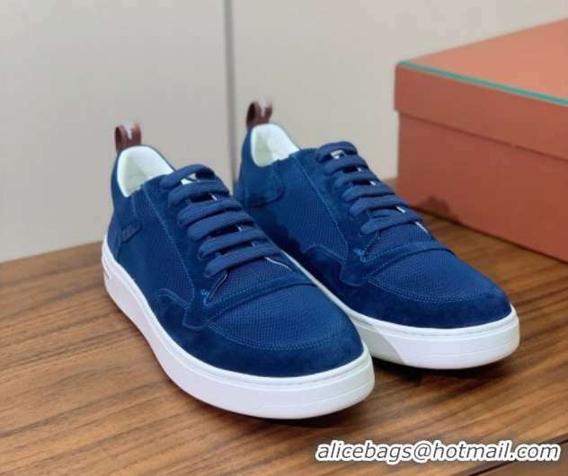 Stylish Loro Piana Newport Walk Sneakers in Suede and Mesh Blue 0827003