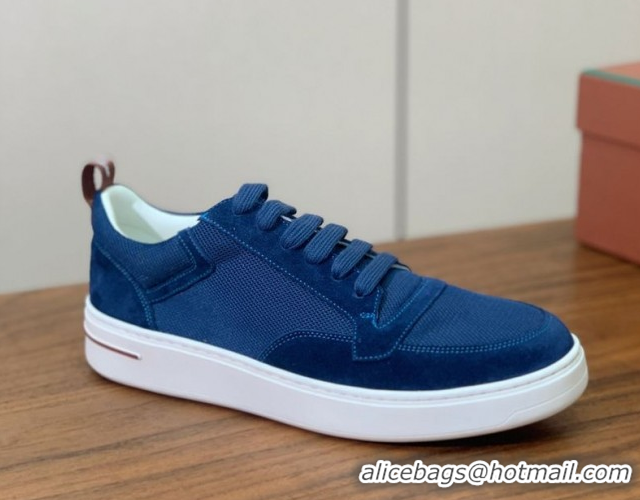 Stylish Loro Piana Newport Walk Sneakers in Suede and Mesh Blue 0827003