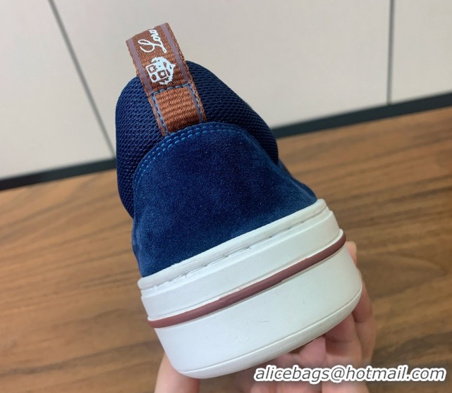 Stylish Loro Piana Newport Walk Sneakers in Suede and Mesh Blue 0827003