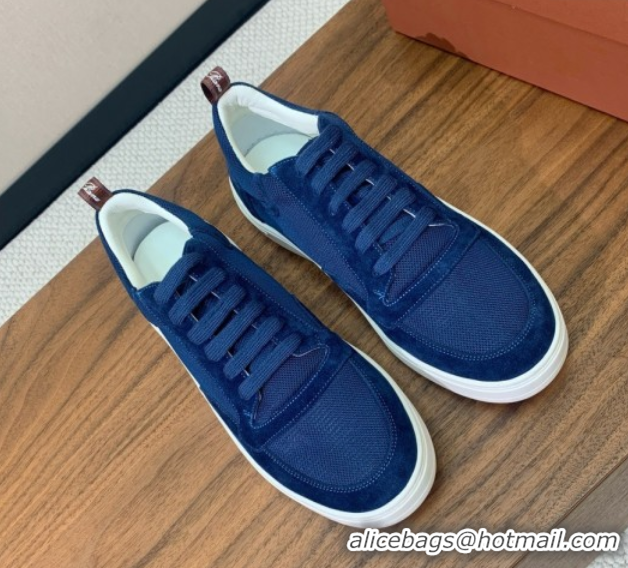 Stylish Loro Piana Newport Walk Sneakers in Suede and Mesh Blue 0827003