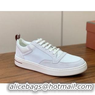 Classic Hot Loro Piana Newport Walk Sneakers in Suede and Mesh White/Grey 0827004