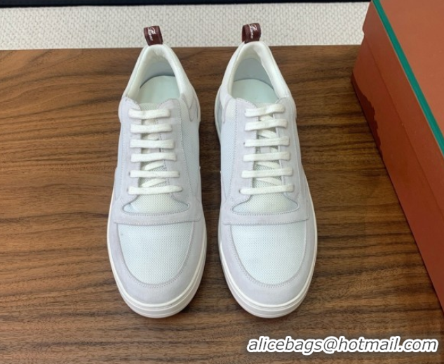 Classic Hot Loro Piana Newport Walk Sneakers in Suede and Mesh White/Grey 0827004