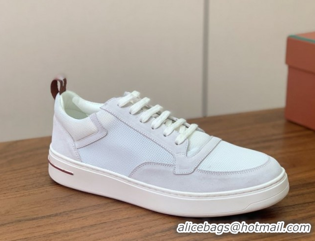 Classic Hot Loro Piana Newport Walk Sneakers in Suede and Mesh White/Grey 0827004