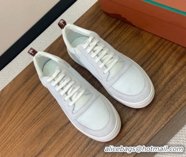 Classic Hot Loro Piana Newport Walk Sneakers in Suede and Mesh White/Grey 0827004