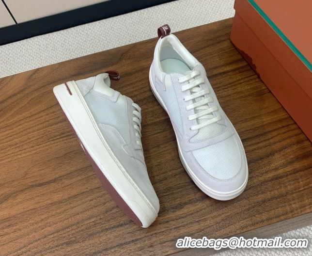 Classic Hot Loro Piana Newport Walk Sneakers in Suede and Mesh White/Grey 0827004