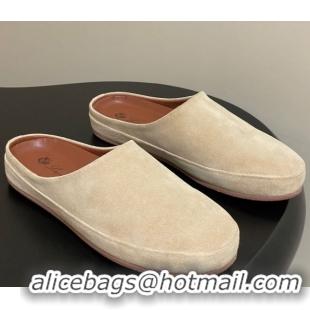 Perfect Loro Piana Tomori Sabot Flat Mules in Suede Beige 0827005