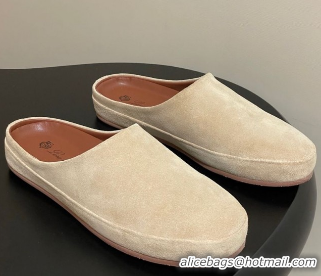 Perfect Loro Piana Tomori Sabot Flat Mules in Suede Beige 0827005