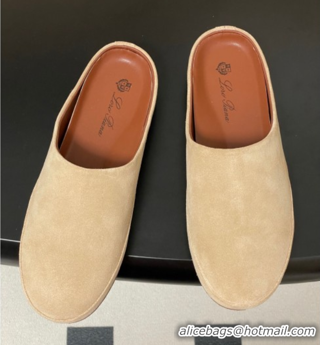 Perfect Loro Piana Tomori Sabot Flat Mules in Suede Beige 0827005