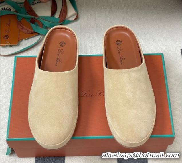 Perfect Loro Piana Tomori Sabot Flat Mules in Suede Beige 0827005