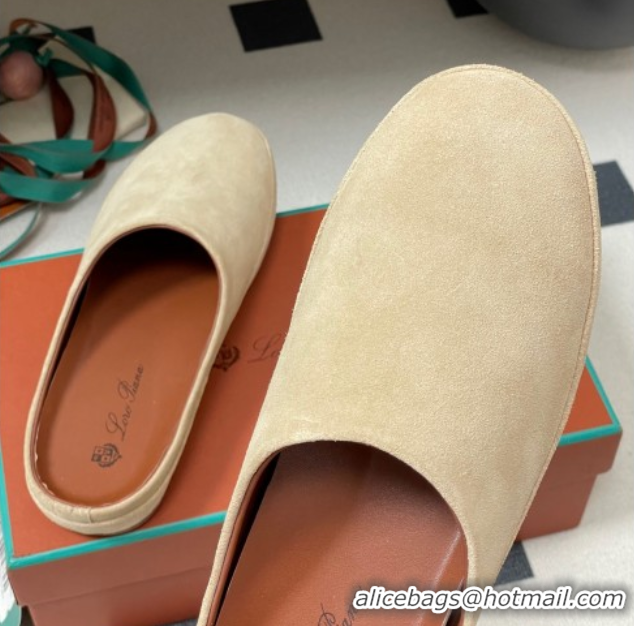 Perfect Loro Piana Tomori Sabot Flat Mules in Suede Beige 0827005