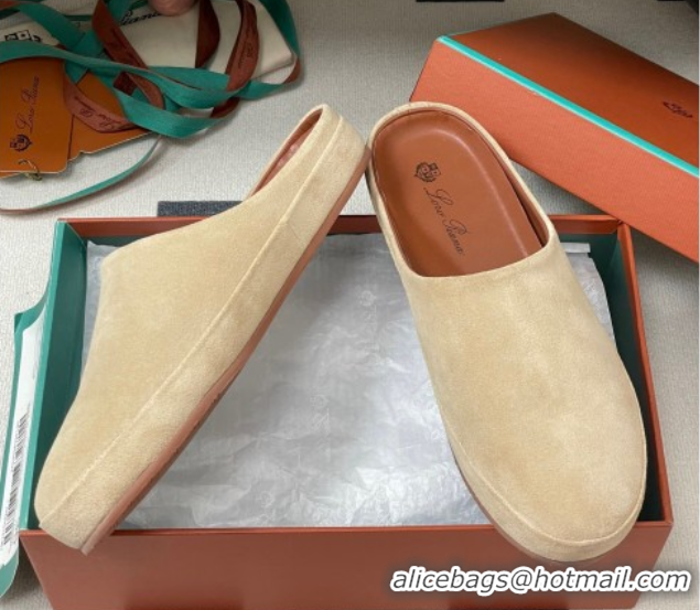 Perfect Loro Piana Tomori Sabot Flat Mules in Suede Beige 0827005
