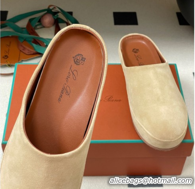 Perfect Loro Piana Tomori Sabot Flat Mules in Suede Beige 0827005
