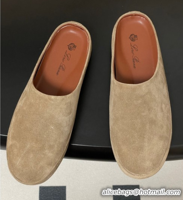 Sumptuous Loro Piana Tomori Sabot Flat Mules in Suede Brown Grey 0827006