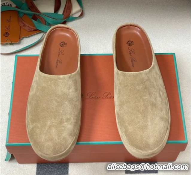 Sumptuous Loro Piana Tomori Sabot Flat Mules in Suede Brown Grey 0827006