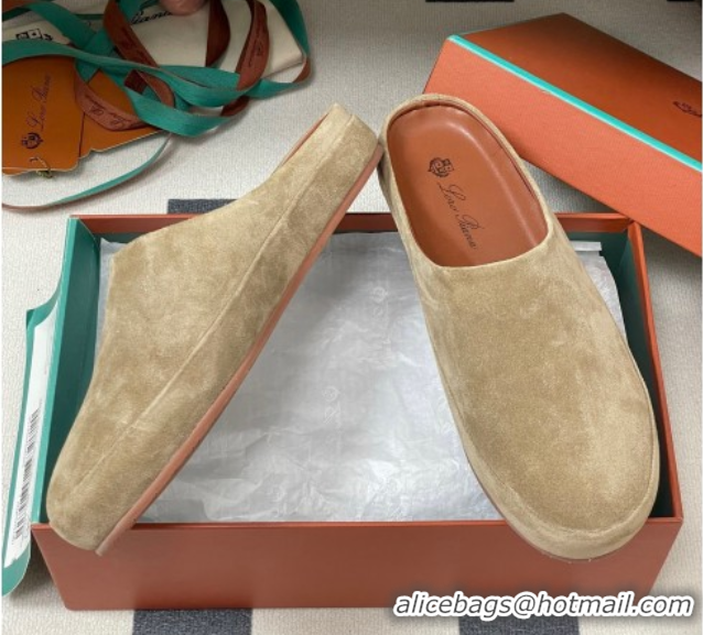 Sumptuous Loro Piana Tomori Sabot Flat Mules in Suede Brown Grey 0827006