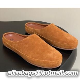 Pretty Style Loro Piana Tomori Sabot Flat Mules in Suede Brown Yellow 0827007