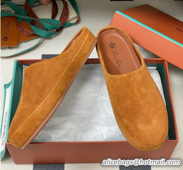 Pretty Style Loro Piana Tomori Sabot Flat Mules in Suede Brown Yellow 0827007