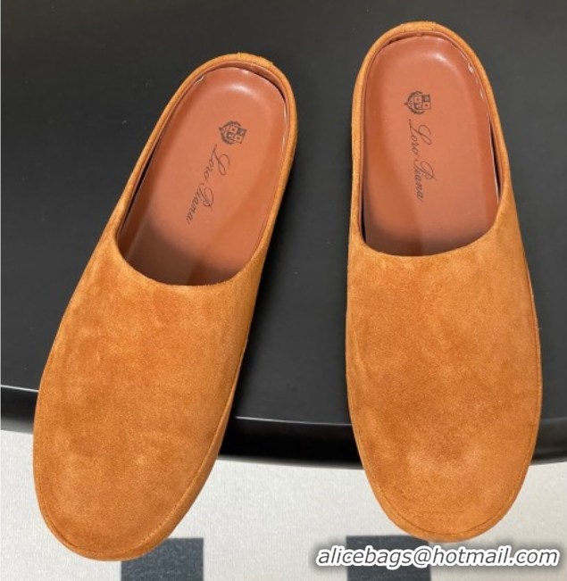 Pretty Style Loro Piana Tomori Sabot Flat Mules in Suede Brown Yellow 0827007