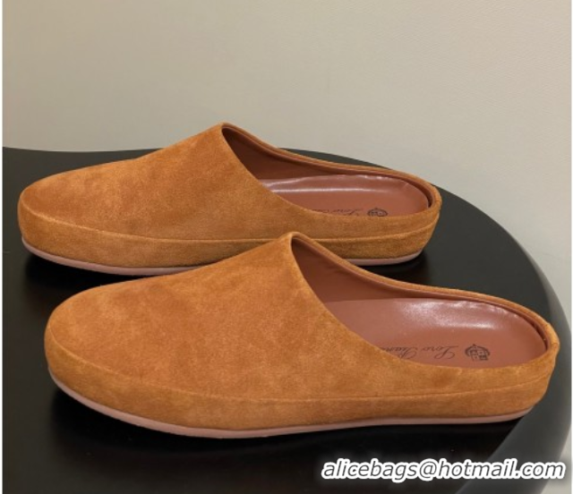 Pretty Style Loro Piana Tomori Sabot Flat Mules in Suede Brown Yellow 0827007