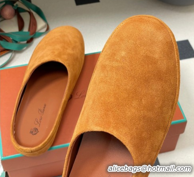 Pretty Style Loro Piana Tomori Sabot Flat Mules in Suede Brown Yellow 0827007