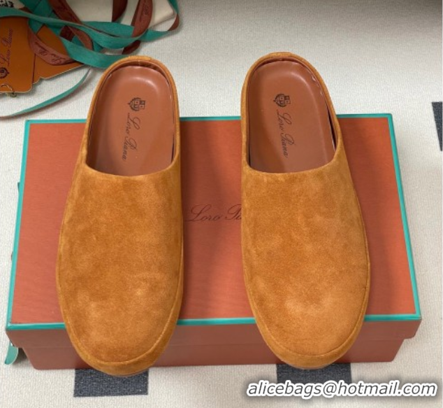 Pretty Style Loro Piana Tomori Sabot Flat Mules in Suede Brown Yellow 0827007