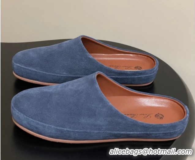 Modern Loro Piana Tomori Sabot Flat Mules in Suede Blue 0827008