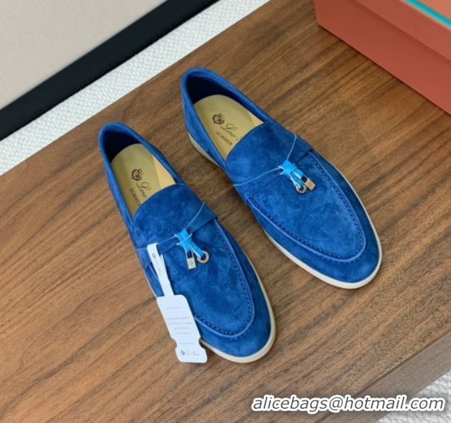 Unique Style Loro Piana Summer Charms Walk Loafer in Suede LP110406 Blue 2025