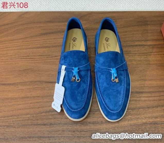Unique Style Loro Piana Summer Charms Walk Loafer in Suede LP110406 Blue 2025