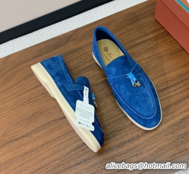 Unique Style Loro Piana Summer Charms Walk Loafer in Suede LP110406 Blue 2025