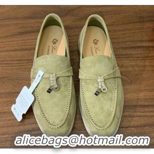 Perfect Loro Piana Summer Charms Walk Loafer in Suede LP110409 Light Green 2025