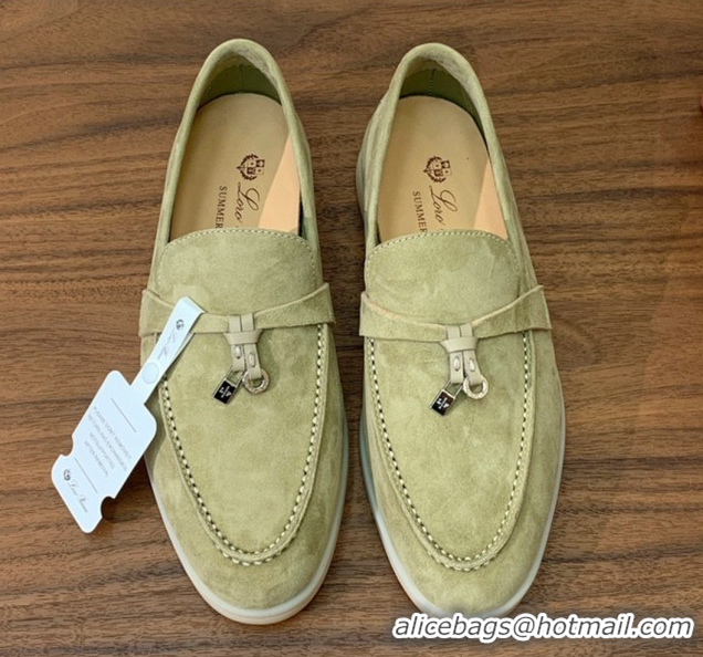Perfect Loro Piana Summer Charms Walk Loafer in Suede LP110409 Light Green 2025
