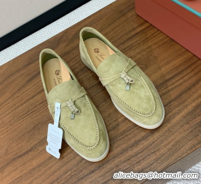 Perfect Loro Piana Summer Charms Walk Loafer in Suede LP110409 Light Green 2025