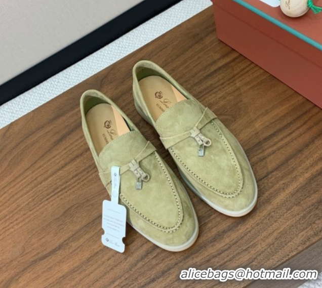 Perfect Loro Piana Summer Charms Walk Loafer in Suede LP110409 Light Green 2025