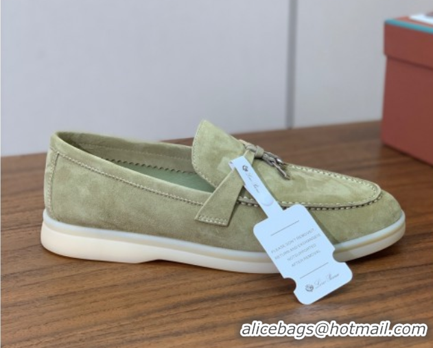 Perfect Loro Piana Summer Charms Walk Loafer in Suede LP110409 Light Green 2025