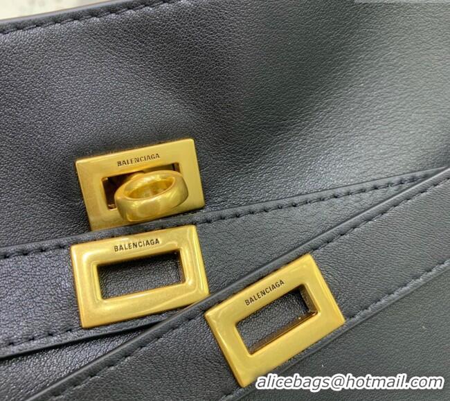 Discount Balenciaga Bel Air Small Hobo Shoulder Bag in smooth calfskin 48084 black With aged-gold hardware 2025